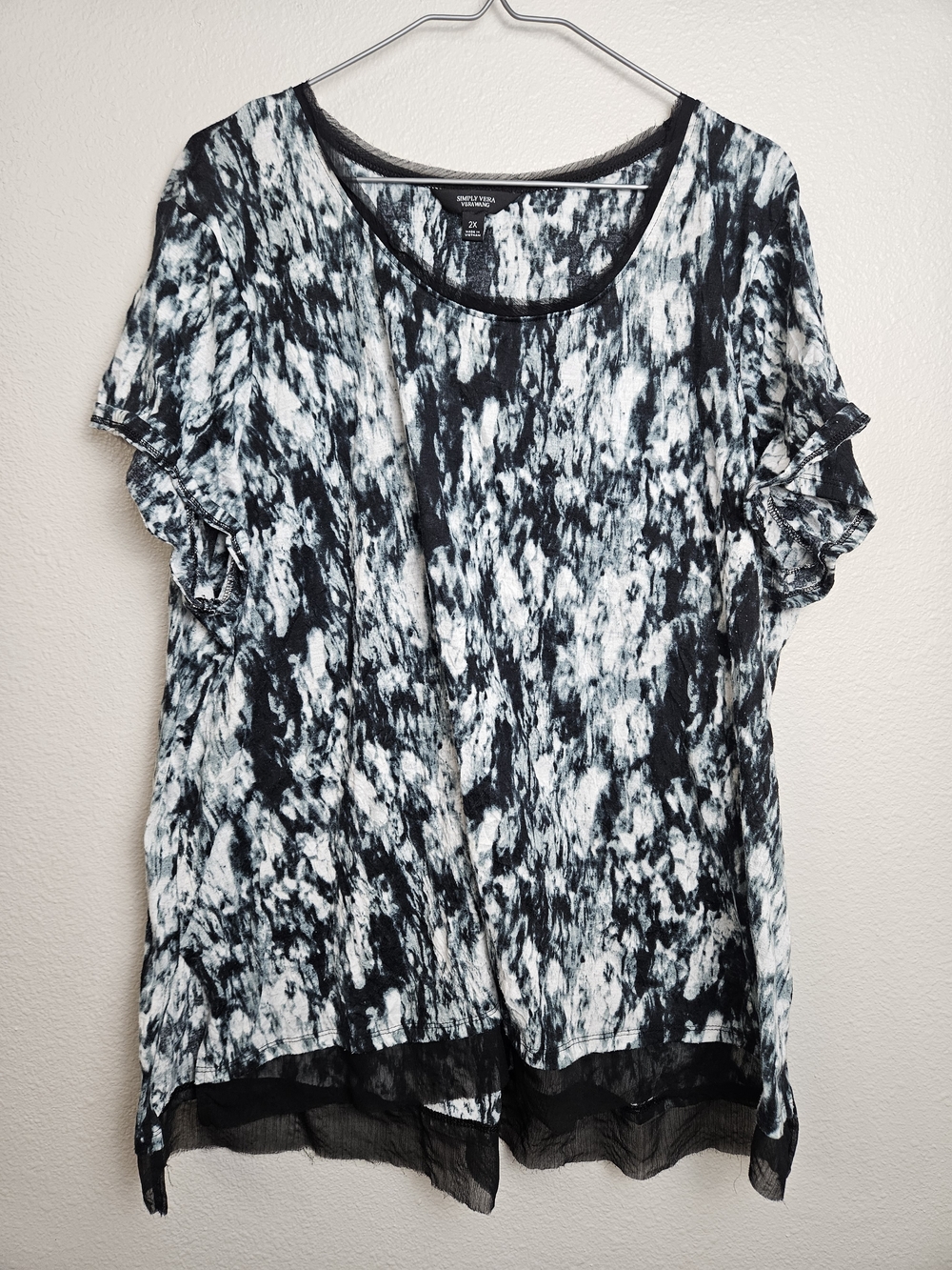 Simply Vera Vera Wang Black & White Tie-Dye Short Sleeve Tunic Size 2X